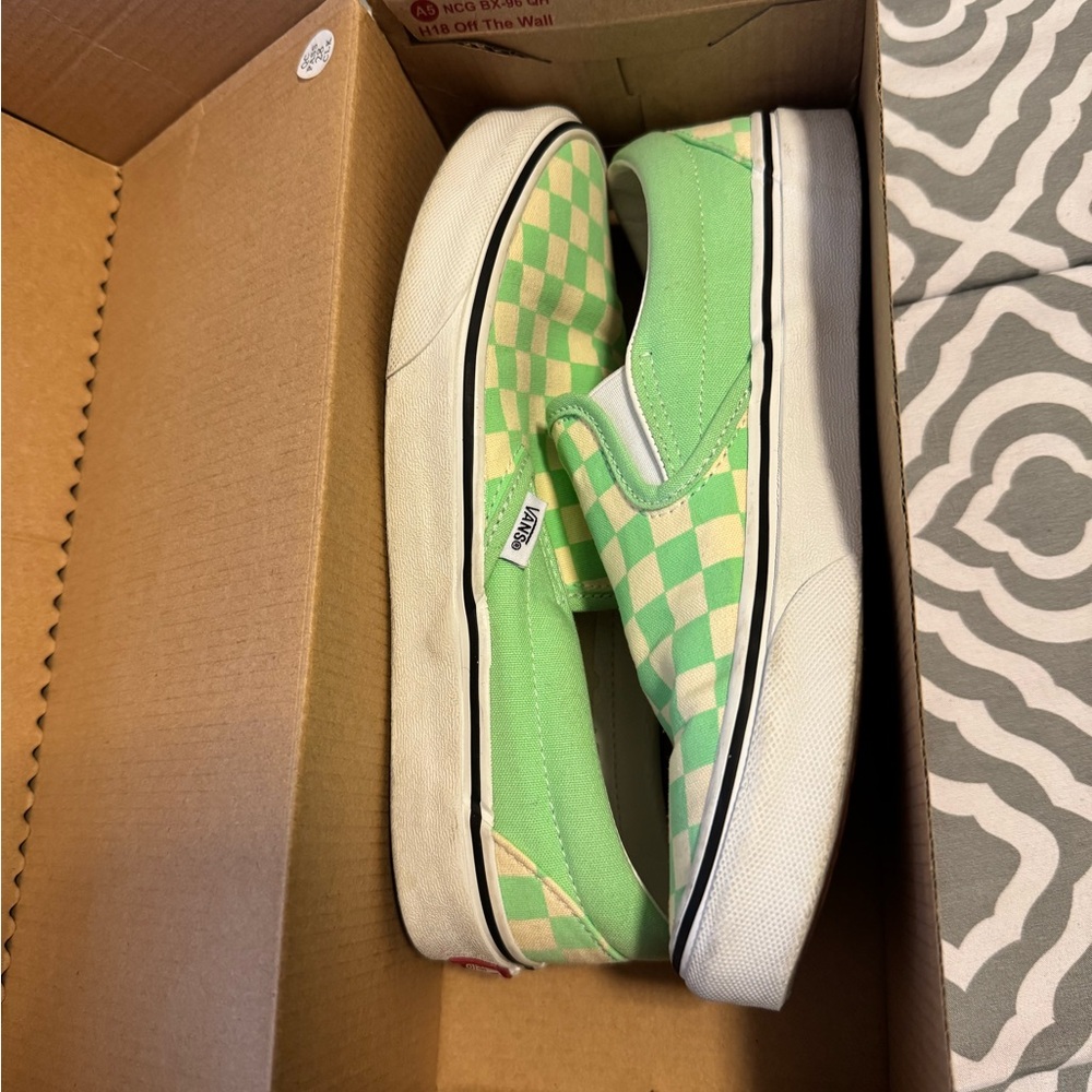 Vans Green Checkered Slip-On Sneakers